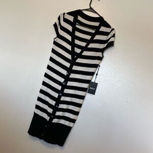 DKNY STRIPED 100%cotton short sleeve full button down sweater dress M New